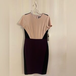 Vince Camuto Pink and Black Sheath Dress Short Sleeve Crew Neck